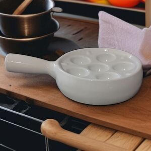 Apilco Escargot Dish Plate Tray France White Porcelain 6 Holes Farmhouse Cottage